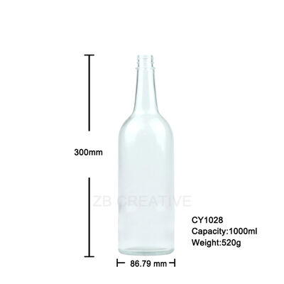 Calidad Botella de licor de vidrio de 1000 ml botella de licor de vidrio ligera de 520 g botella de vidrio con tapa de tornillo acabado para vodka mayorista Fábrica